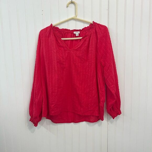 J. Crew novelty artist Swiss dot Vibrant Red split neck Top - Picture 3 of 8